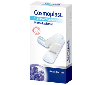 Apósitos de 19 x 72 mm, resistentes al agua y empaquetados individualmente COSMOPLAST 10 uds. Apósitos de 19 x 72 mm, resistentes al agua y empaquetados individualmente COSMOPLAST 10 uds.