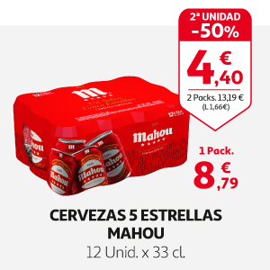 Cervezas MAHOU 5 ESTRELLAS pack de 12 latas