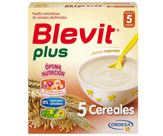 Papilla en polvo de 5 cereales a partir de 5 meses BLEVIT Plus 600 g. Papilla en polvo de 5 cereales a partir de 5 meses BLEVIT Plus 600 g.