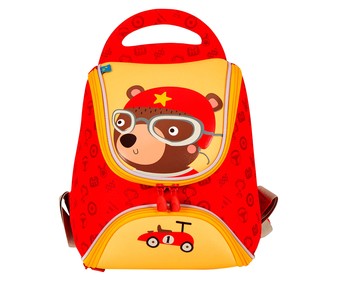 Mochila preescolar diseño de oso, color rojo y amarillo, PRODUCTO ALCAMPO, 24x25x13cm.