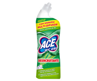 Gel limpiador WC líquido con fórmula descalcificadora y sin lejía ACE 700 ml. Gel limpiador WC líquido con fórmula descalcificadora y sin lejía ACE 700 ml.