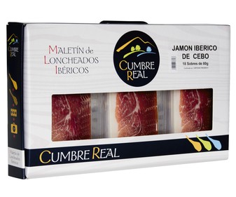Jamón ibérico de cebo cortado en lonchas CUMBRE REAL 18 sobres. Jamón ibérico de cebo cortado en lonchas CUMBRE REAL 18 sobres.