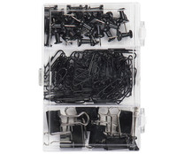 Set de pequeños accesorios, clips, grapas y chinchetas color negro, PRODUCTO ALCAMPO.