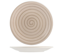 Plato llano de loza con diseño rayas en espiral, color marrón, 26cm, Venus HOME.