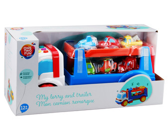 Camión grúa con remolque para transporte de coches con luces y sonidos ONE TWO FUN ALCAMPO. Camión grúa con remolque para transporte de coches con luces y sonidos ONE TWO FUN ALCAMPO.