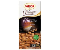 Chocolate 70% negro con almendras enteras 0% azúcares añadidos VALOR 150 g.
