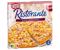 Pizza carbonara (jamón codico, huevo y queso), de masa fina y crujiente DR. OETKER Ristorante 340 g.