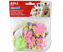 Bolsa de 48 flores adhesivas de goma eva con brillantina y de diferentes colores y tamaños APLI.