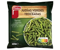 Judías verdes redondas, troceadas y consechadas y congelaas en menos de 1 día FINDUS 400 g.